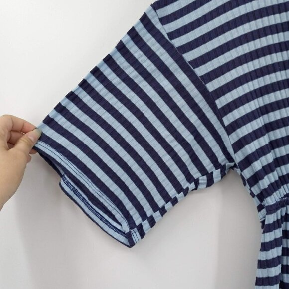 Urban Outfitters Ribbed Knit Surplice Romper Light Blue Striped Summer Beach S - Picture 5 of 10